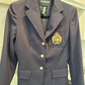 Ralph Lauren Tailored Navy 100% wool crape Jacket with Crest size 2